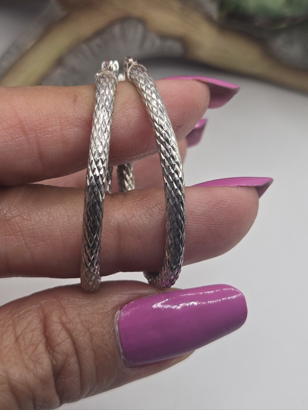 Sterling Silver Textured Hoop Earrings